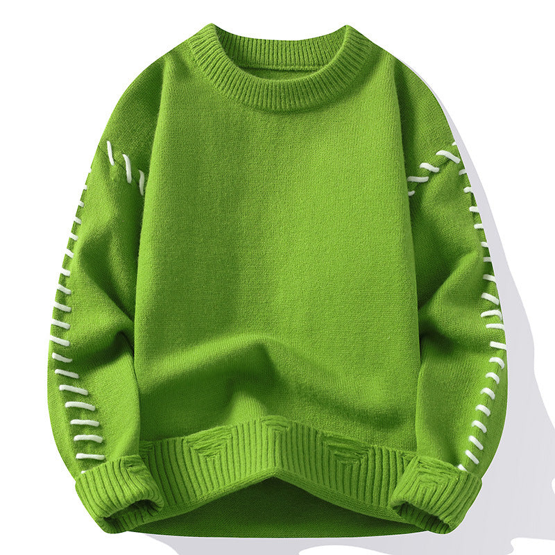 Fruit green crewneck sweater with white laced sleeve detail