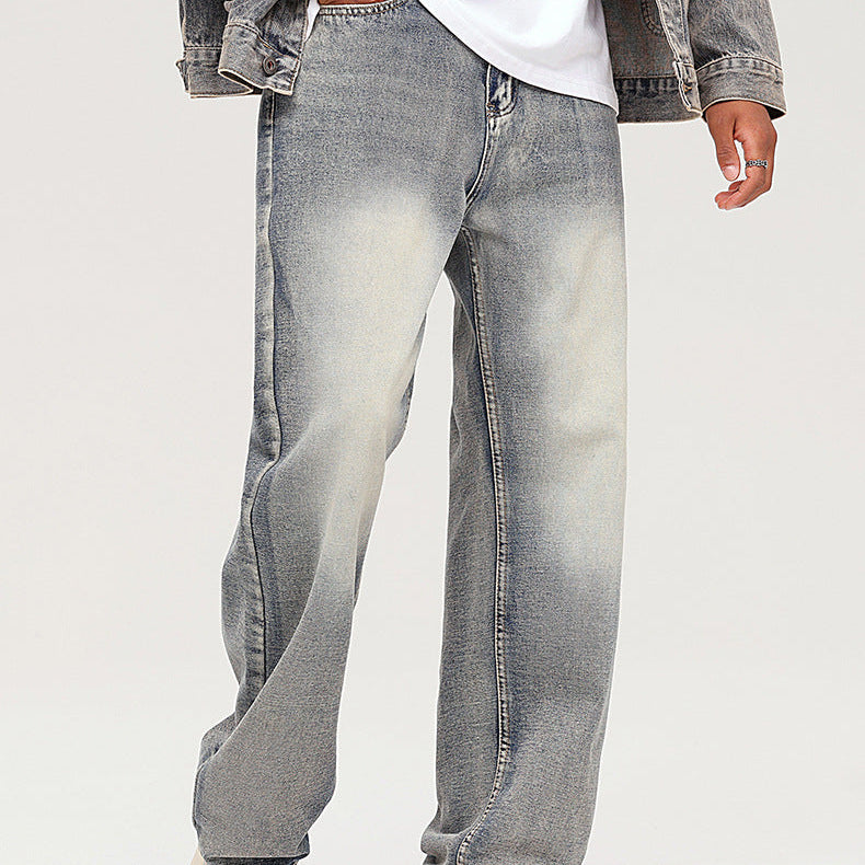 Mid-Rise Acid Wash Straight Leg Jeans