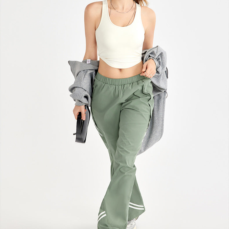 High-Waisted Wide Leg Sport Pants – Retro Parachute Style with Side Stripes