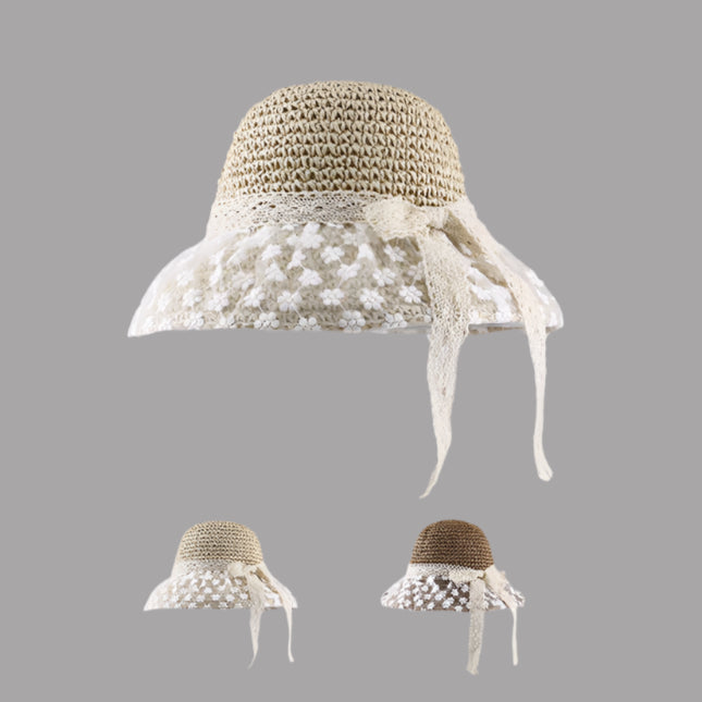 Lace Bowknot Straw Hat | Elegant Wide Brim Sun Hat – ZINNTRA