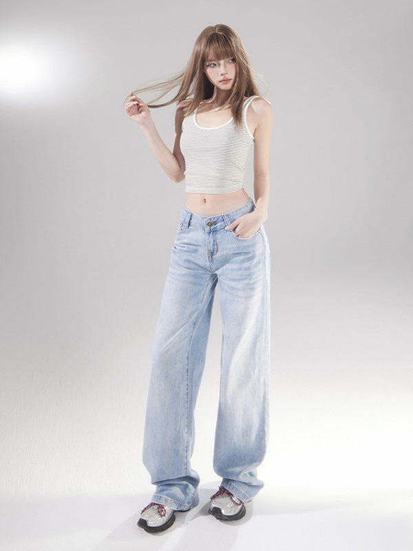 Y2K Low Rise Jeans | Light Wash Straight Leg Denim Women – ZINNTRA