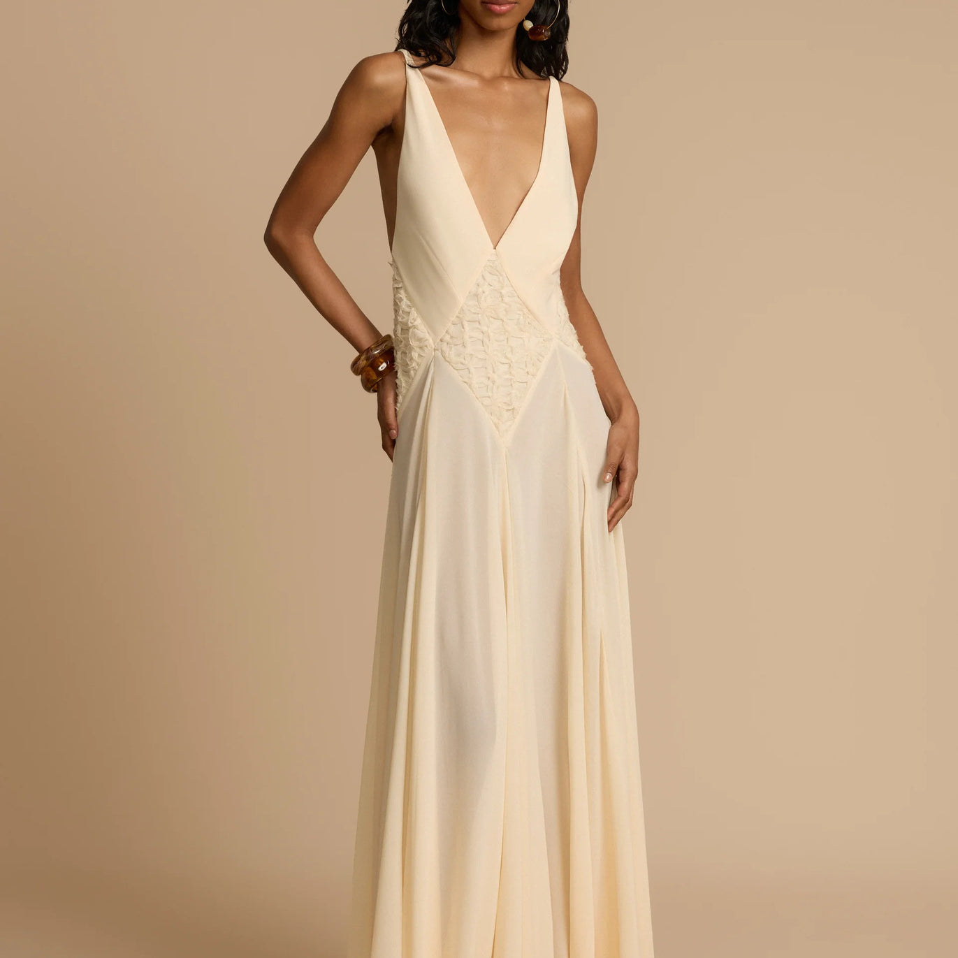 White Deep V-Neck Lace Maxi Dress | Flowy Vacation Cami Dress
