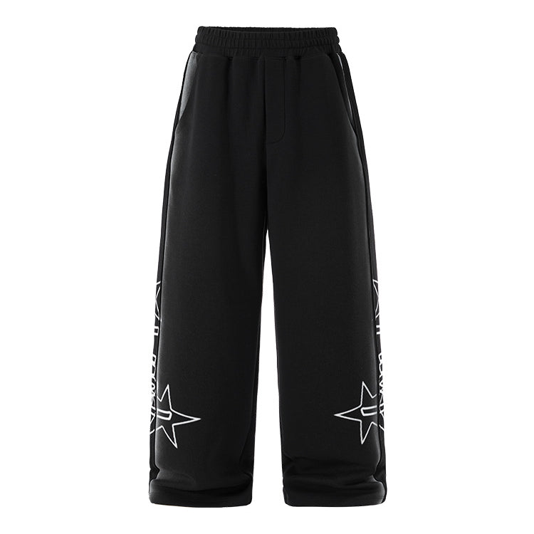 Product front flat—black baggy sweatpants, straight leg, mid-rise drawstring.