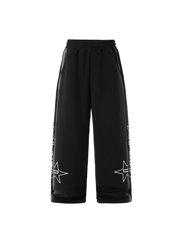 Product front flat—black baggy sweatpants, straight leg, mid-rise drawstring.