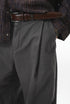 Charcoal corduroy pants waist and pocket close-up, belt detail