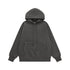 Charcoal hoodie flat lay front, drawcord hood