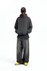 Charcoal oversized hoodie front view on model, heavy fleece