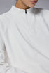 Close-up of white zip-up long sleeve t shirt cotton blend casual