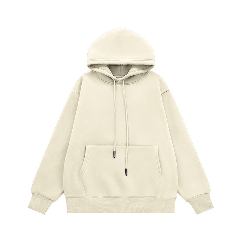 Cream hoodie flat lay front, kangaroo pocket