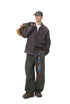 Dark-brown plaid shirt full-body front, relaxed straight pose
