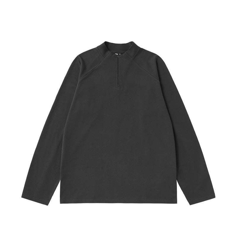 Dark Gray cotton blend half zip long sleeve t shirt relaxed fit