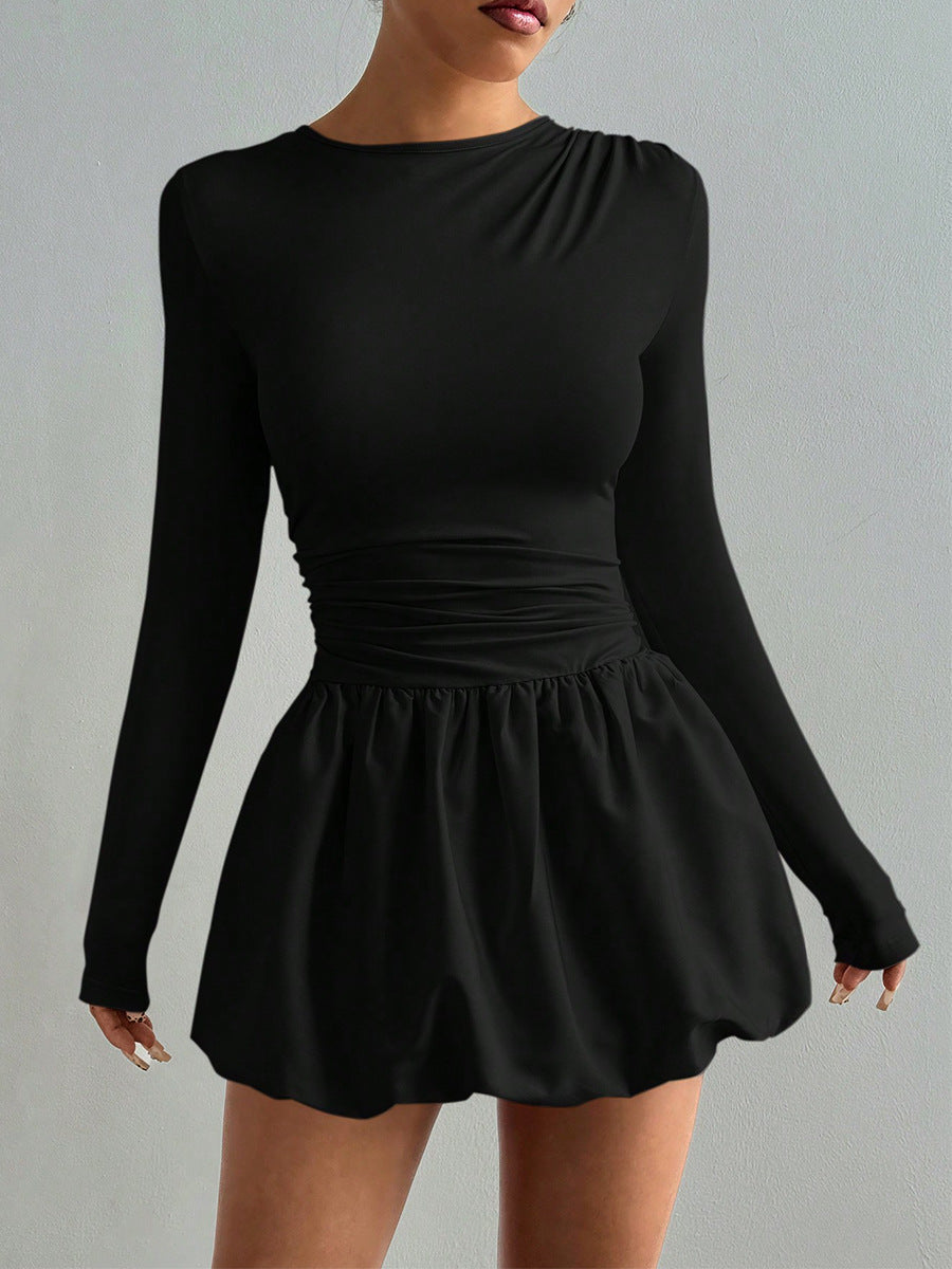 Long Sleeve Mini Dress Black Women's Bubble Skirt Cocktail Dress ZINNTRA Long Sleeve Mini Dress Black Women's Bubble Skirt Cocktail Dress ZINNTRA