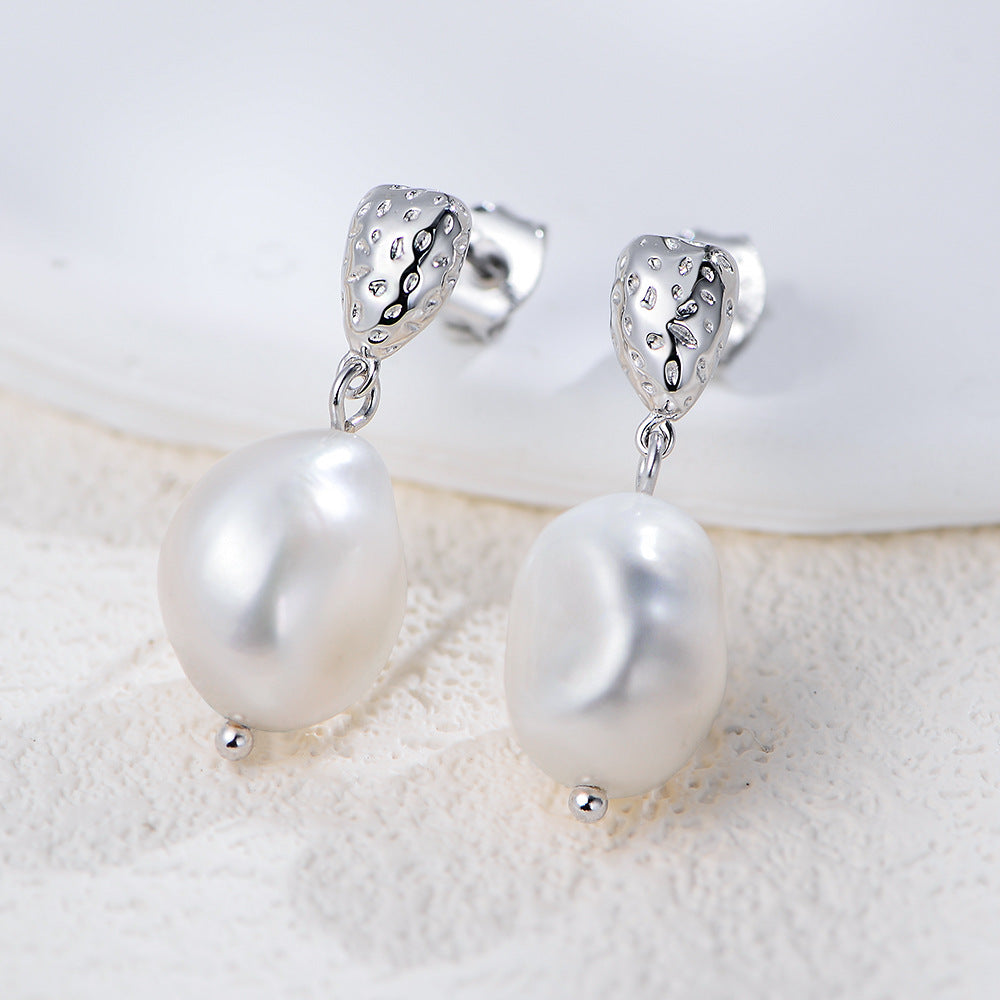 Freshwater pearl drop earrings in silver-tone 925 sterling silver