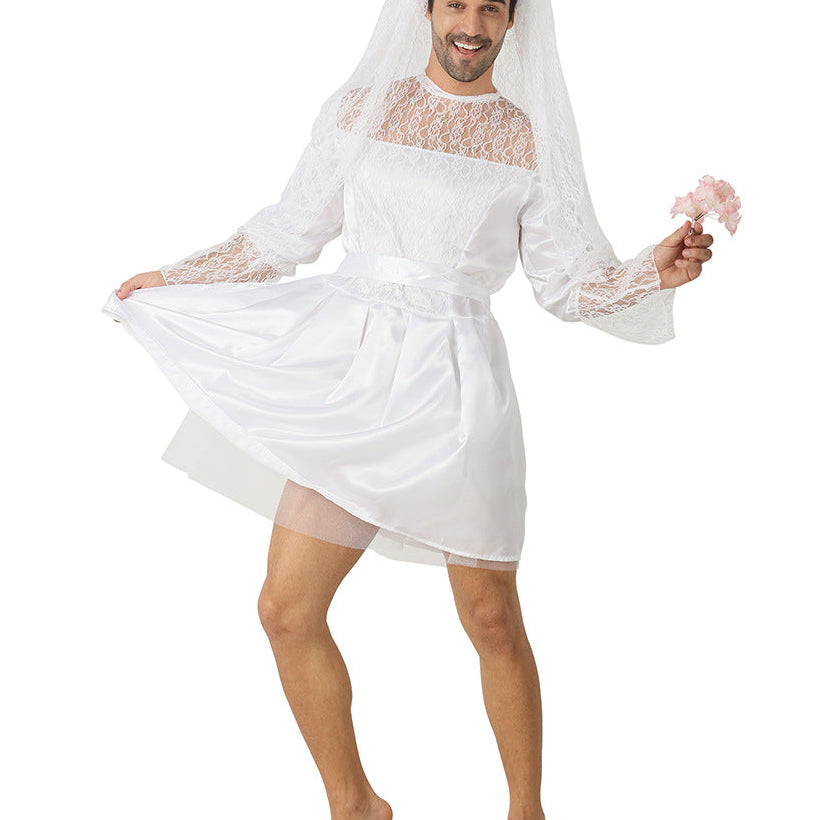 Funny men’s bride Halloween costume front view