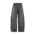 Gray pants styling piece, elastic waist and wide leg