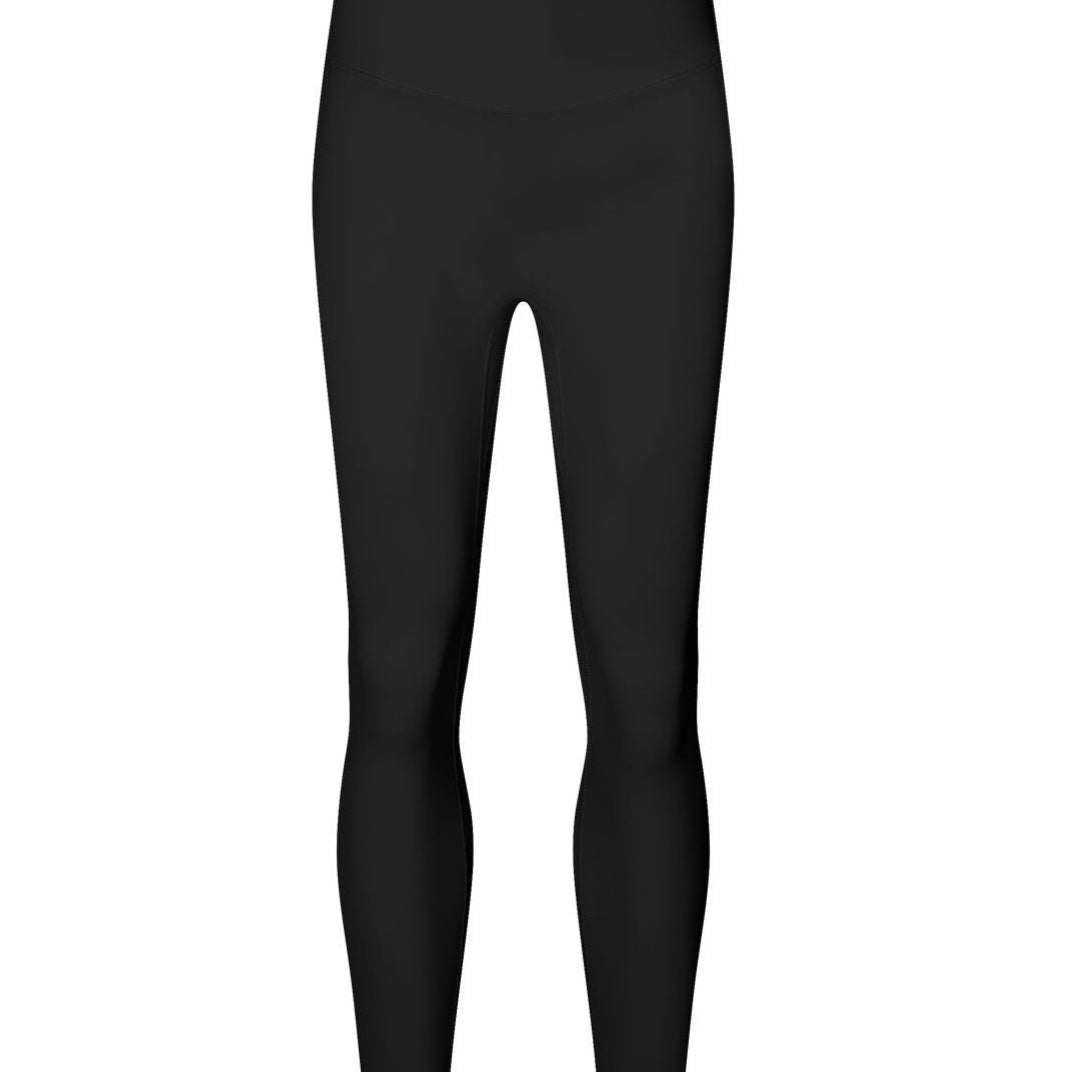 Black high waisted seamless workout leggings with peach-lift design.