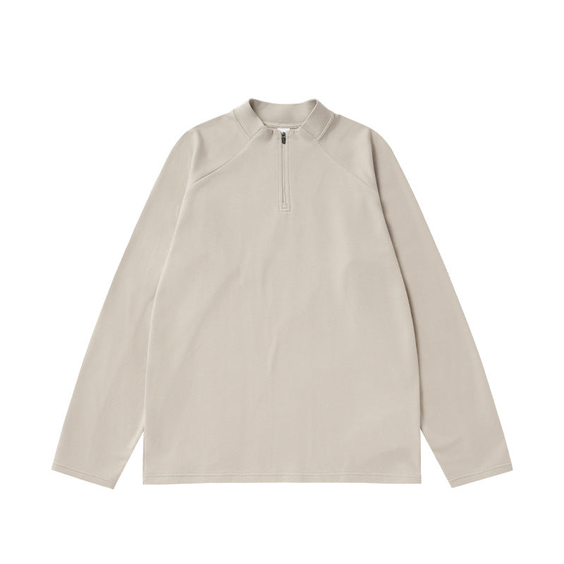 Khaki mens half zip long sleeve t shirt cotton blend