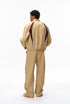 Khaki tracksuit back view, racing jacket panels and wide leg pants