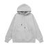 Light gray hoodie flat lay front, drawcord hood