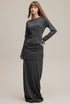 Women’s long sleeve tee solid color raglan crewneck full body front (dark gray)