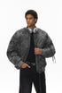 Men bomber jacket dark gray front close view, zip front and rib collar