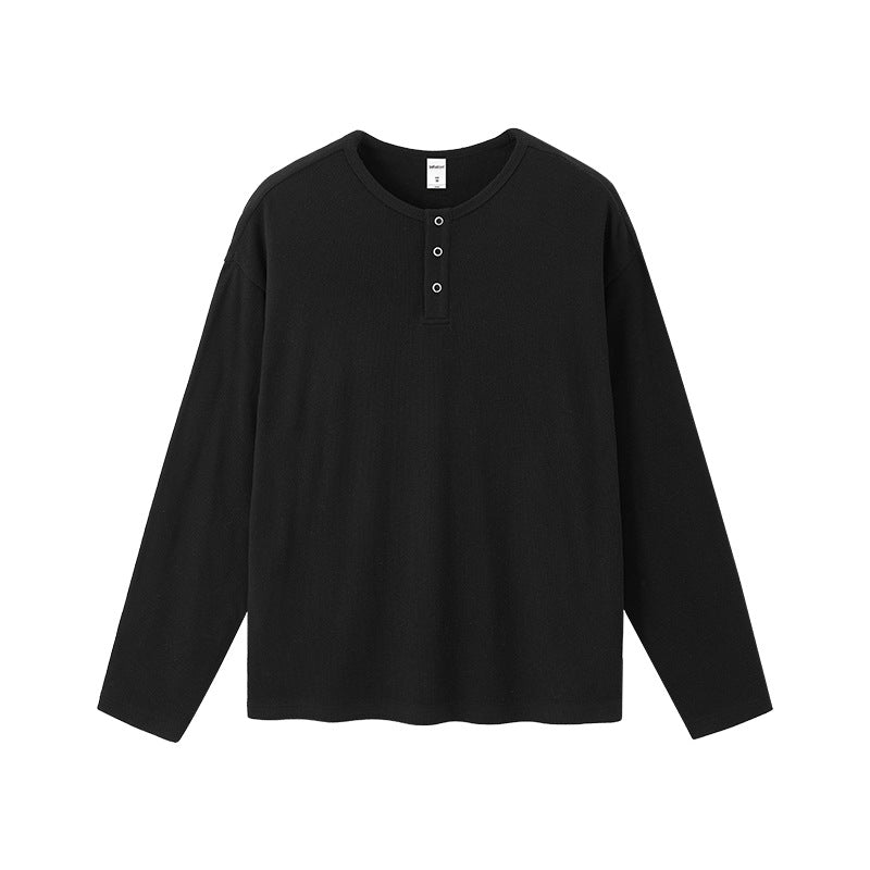 Black men’s henley long sleeve t-shirt oversized streetwear casual front view