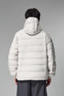 Off-white men’s puffer jacket back close view, quilted baffles