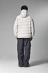Off-white men’s puffer jacket back view, quilted baffles