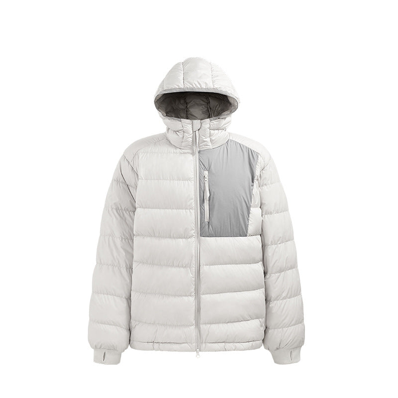 Off-white men’s puffer jacket flat front, hooded and lightweight