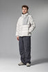 Off-white men’s puffer jacket front side view on model, hooded water-resistant