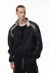 Black racing jacket angled front, stand collar with snaps, relaxed fit