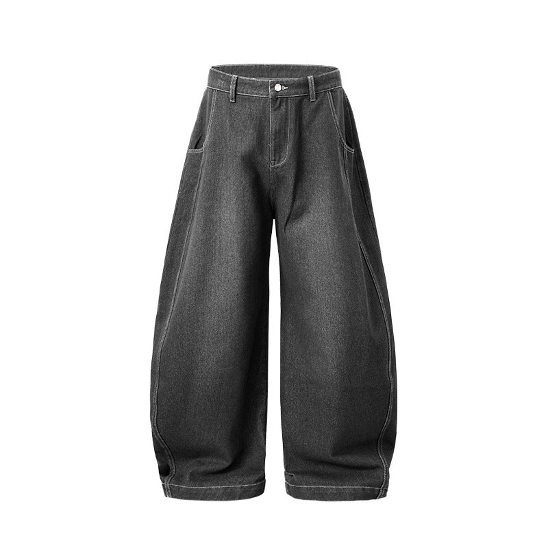 Black mid rise wide leg jeans color swatch, front view
