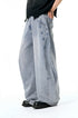 Light blue wide leg jeans side step, relaxed drape