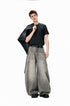 Light gray mid rise wide leg jeans front view, extra-loose, straight cuff