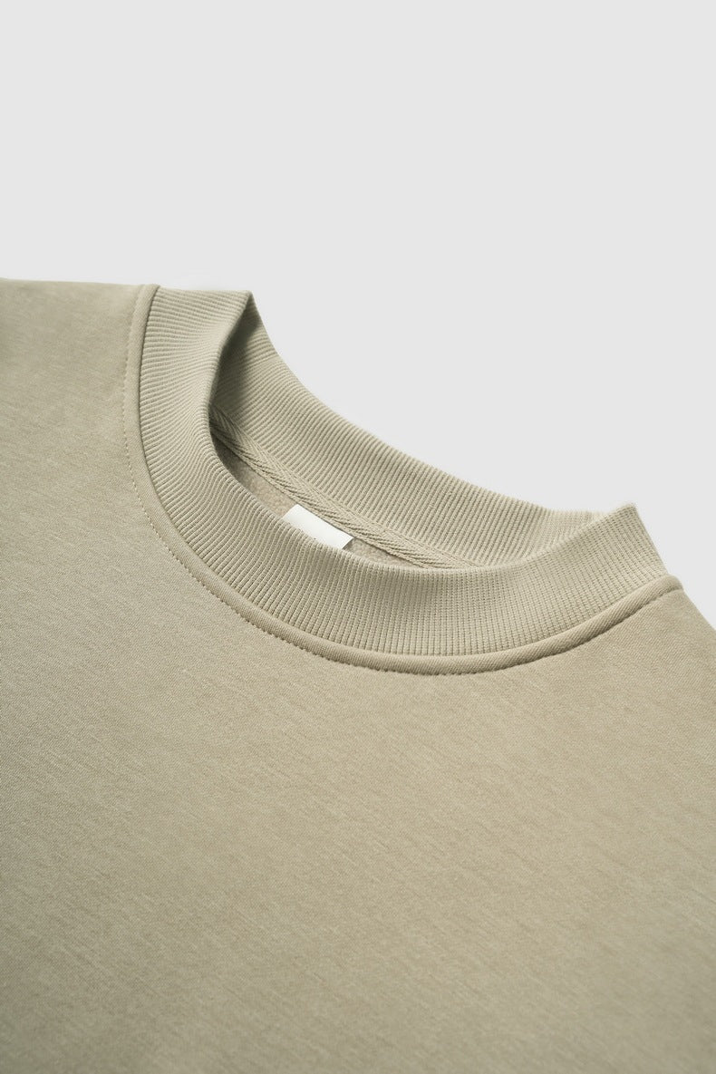 Crewneck rib collar detail on men’s oversized sweatshirt light khaki