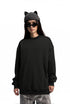 Women’s oversized sweatshirt black front view with beanie and sunglasses