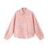 Pink plaid shirt flat lay front, chest pocket and buttons
