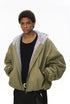 Green plush zip jacket, front view with contrast fleece.