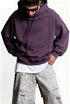 Purple oversized hoodie close-up, kangaroo pocket and rib hem