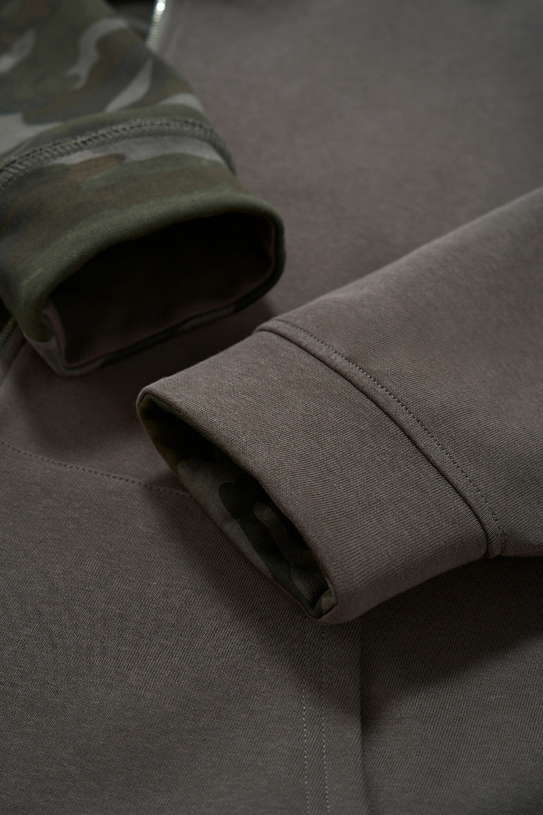 Cuff and hem detail—reversible hoodie rib knit finish