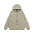 Taupe gray oversized hoodie flat lay front, drawcord hood