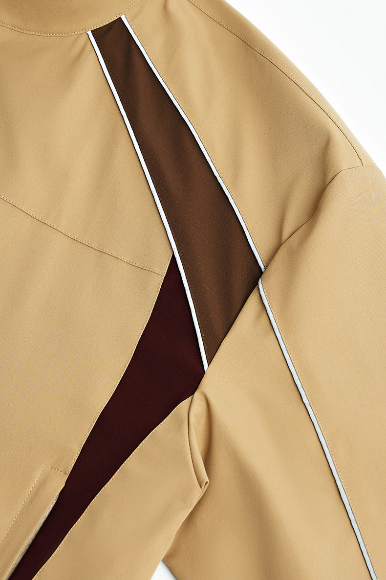 Khaki racing stripe insert and piping detail close-up