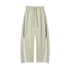 Gray wide leg track pants flat lay front, straight cuff and stripes