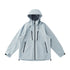 Light blue windbreaker jacket flat lay front view, zip pockets