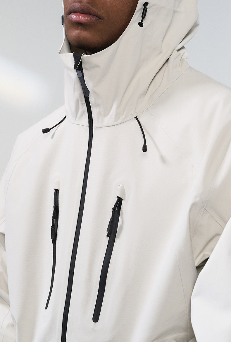 Off-white windbreaker jacket chest zip close-up on model