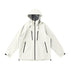 Off-white windbreaker jacket flat lay front view, hooded shell