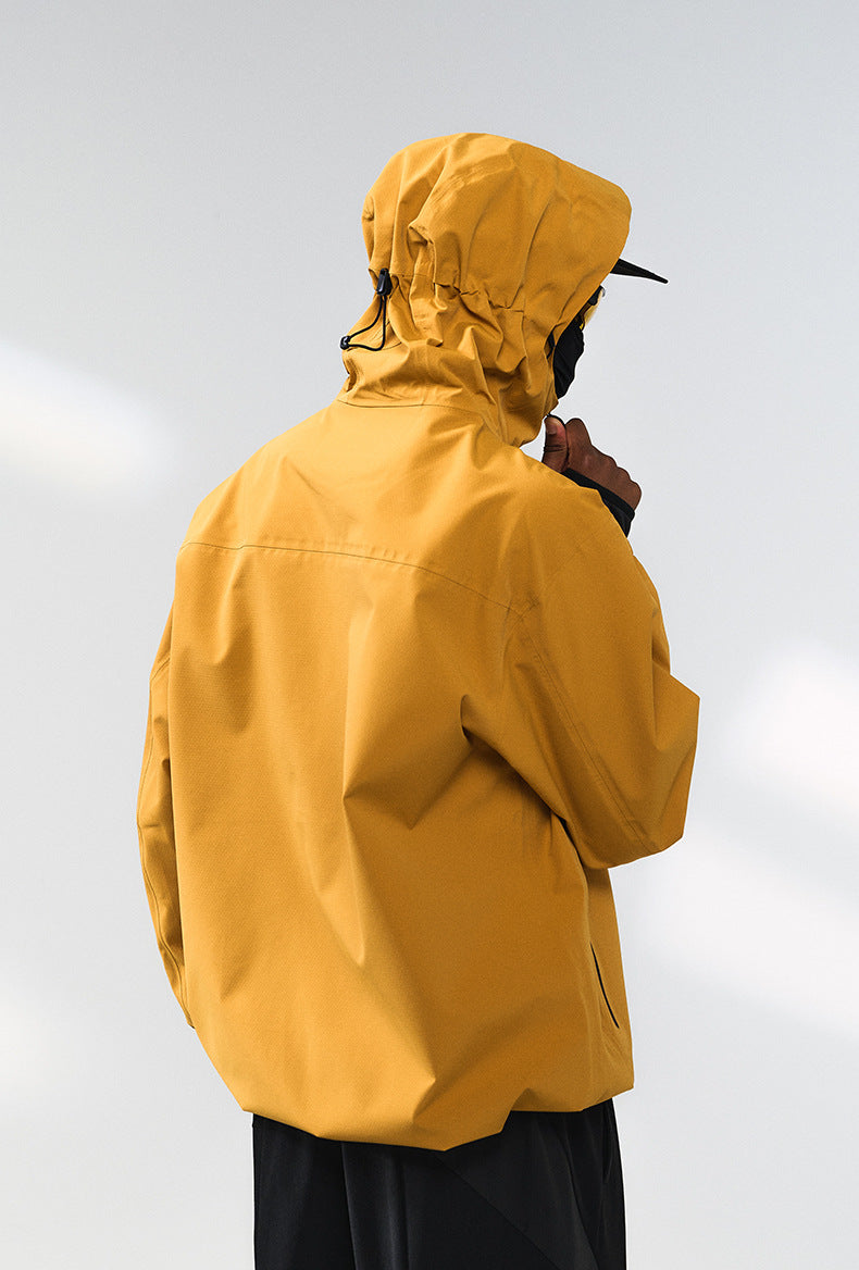 ellow windbreaker jacket back view, relaxed hem and cuffs