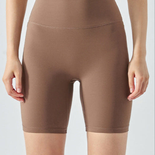 Sandal color high waisted women workout shorts with seamless design and cooling fabric