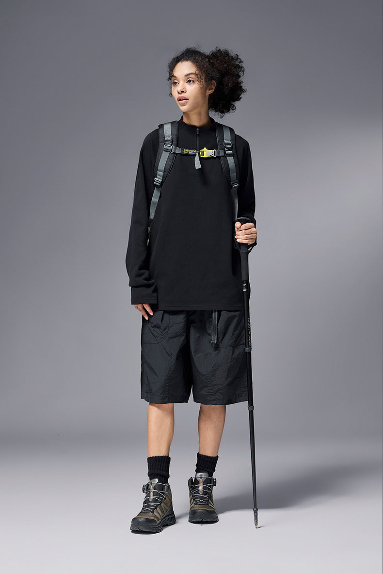 Black half zip long sleeve t shirt for women relaxed fit