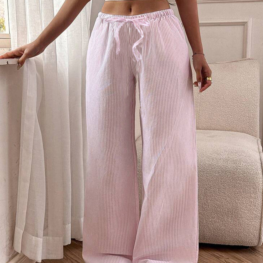 Pink striped lounge trousers wide leg relaxed straight style for women